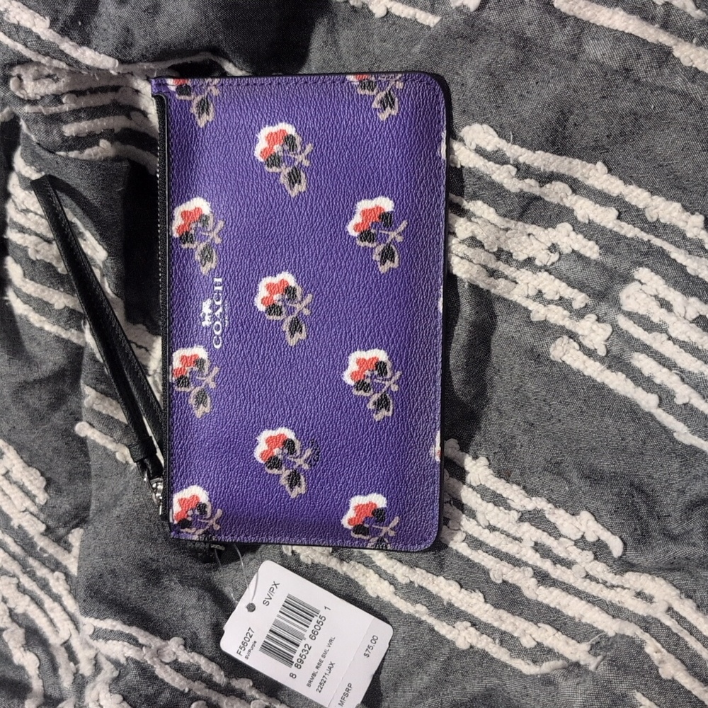 Coach Purple Floral Wristlet NWT